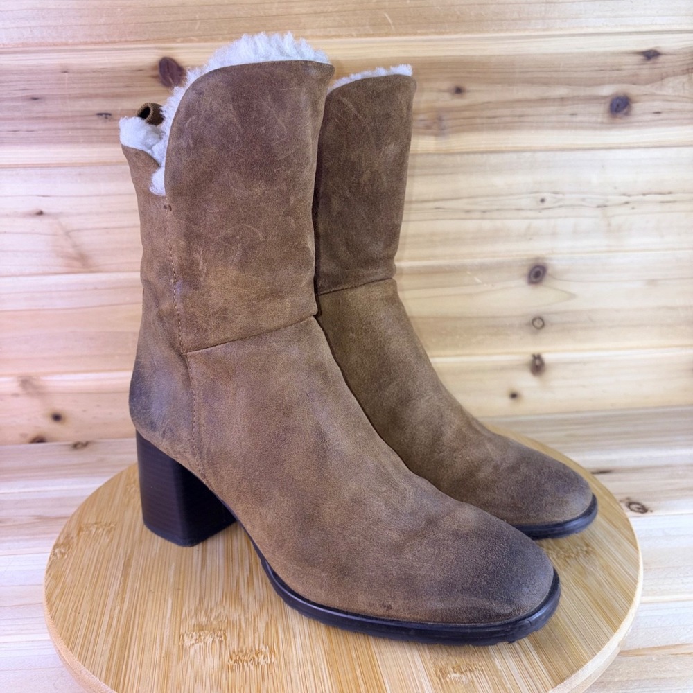 Overland Boots Womens 8 Leona Brown Distressed Calfskin Leather Shearling Trim